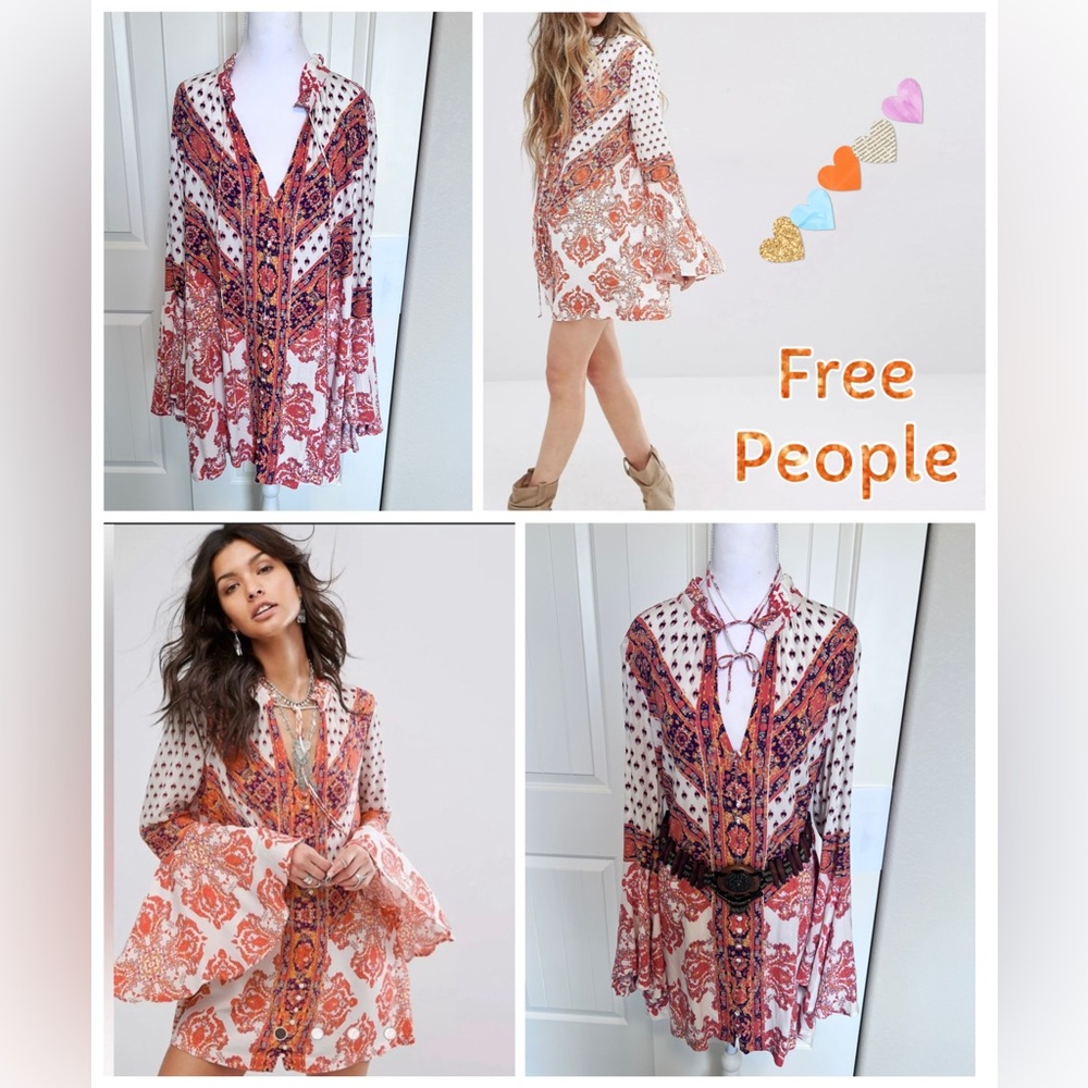 Free People Magic Mystery Tunic Bell
Sleeve Mini Dress Button Detail Sz Medium